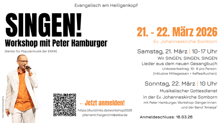 Chorworkshop mit Peter Hamburger in der Evangelisch am Heiligenkopf am 21.–22. März 2026 in Somborn.