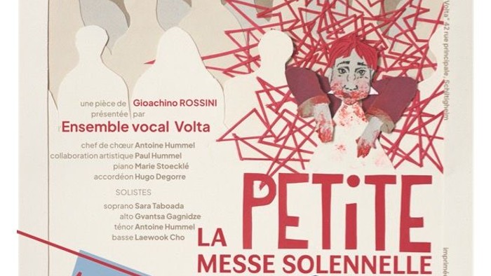Affiche annonçant une série de concerts mettant en vedette la *Petite Messe Solennelle* de Gioachino Rossini par l'Ensemble Vocal Volta.