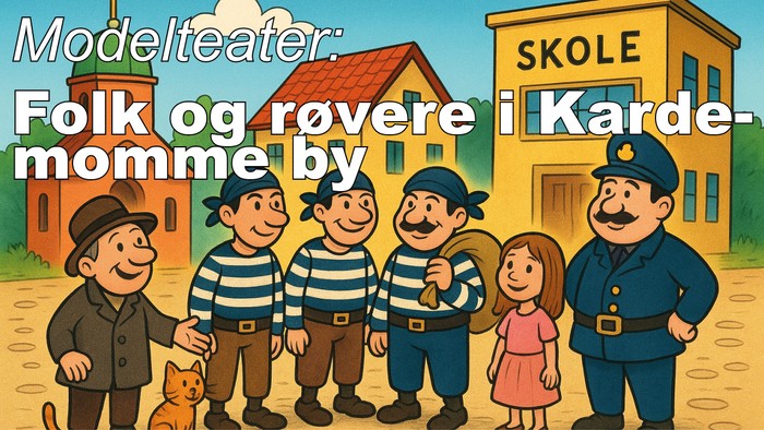 En gruppe mænd og en pige står foran en skole med en politimand og en mand med hund.