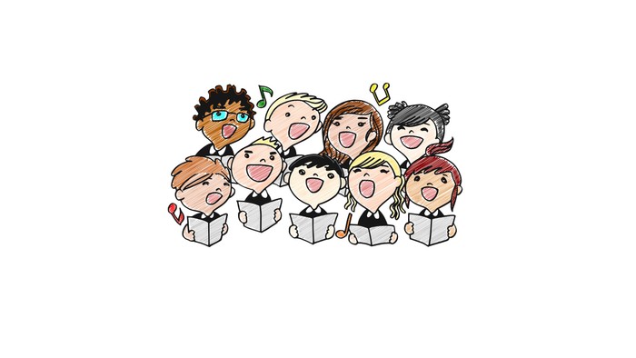 Eine Gruppe von Kindern singt in einem Chor
