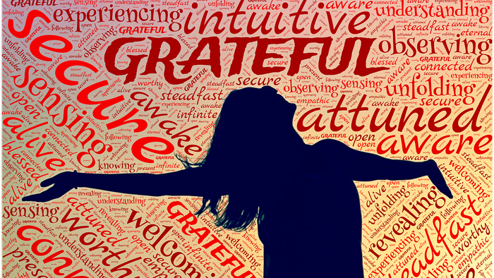 Silhouette of woman with positive words background