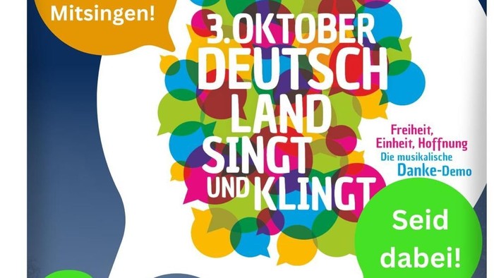 Einladung zum Mitsingen! 3. Oktober: Deutsch-Land singt und klingt, Ort: Haus der Generationen, Beginn: 19:00 Uhr, Mit: Chorvereinigung 1896 Bosserode