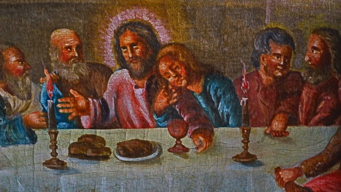 Billedet forestiller Jesus og hans disciples under den sidste nattid.