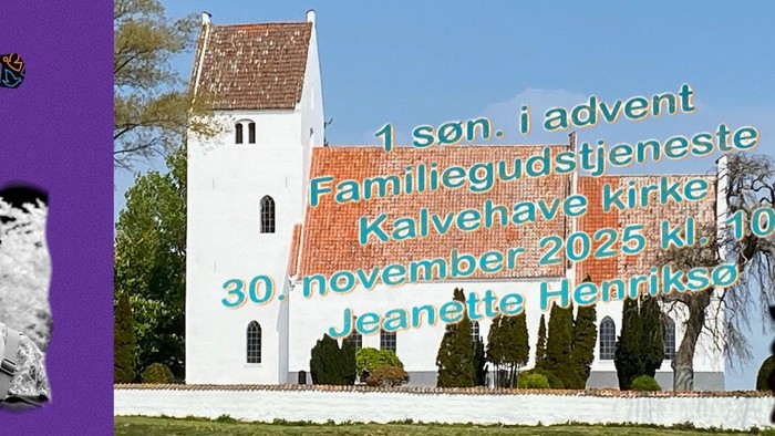 Billedet viser kirke, portræt og adventbesked