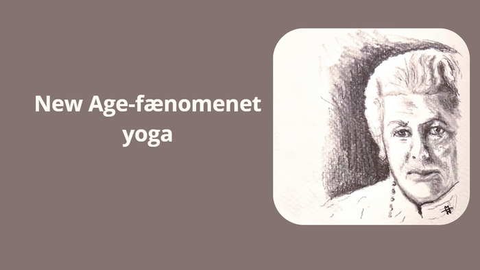 Billedet viser en skitse af en ældre kvinde med dansk tekst om yoga.