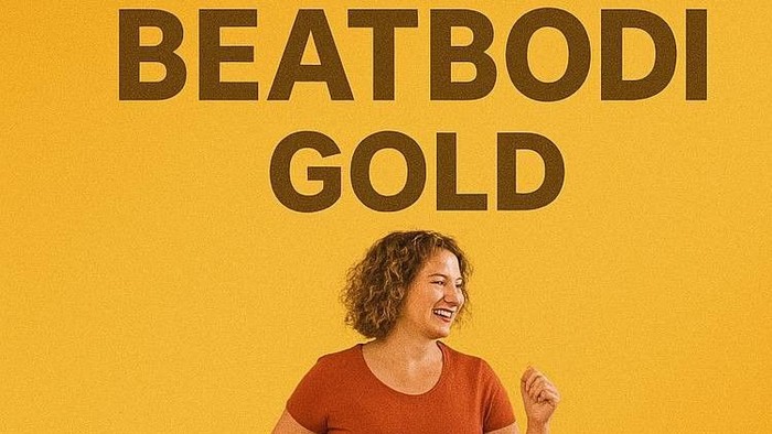 Woman exercising with BeatBodi Gold logo, described as gentle and low impact
