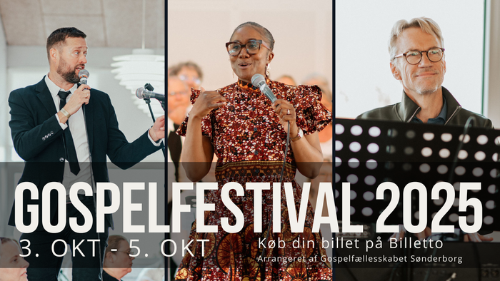 Gospelfestival 2025 med tre talere og musikere på scenen