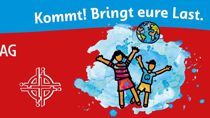 Das Bild zeigt ein Werbeplakat für das **Welttreffen mit Kindern in Nigeria 2026** mit dem Thema **Einheit und globale Teilhabe**.