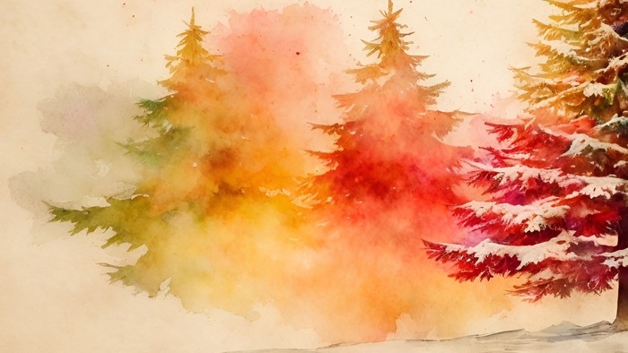 Farverige juletree i sneklædt skov