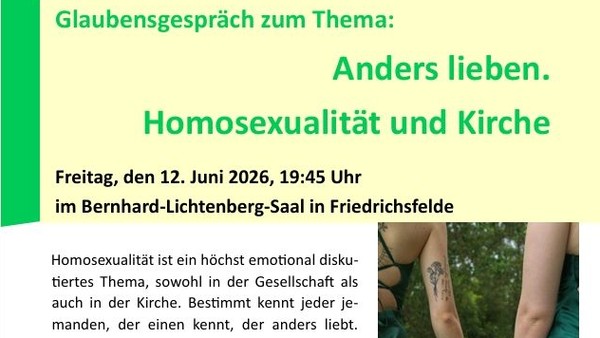 Flugblatt f�r eine Glaubensdiskussion zum Thema Homosexualit�t und Kirche, geplant f�r den 12. Juni 2026.