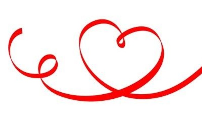 Elegante rote Schreibschrift-Verzierung mit verschlungenen Herzformen.