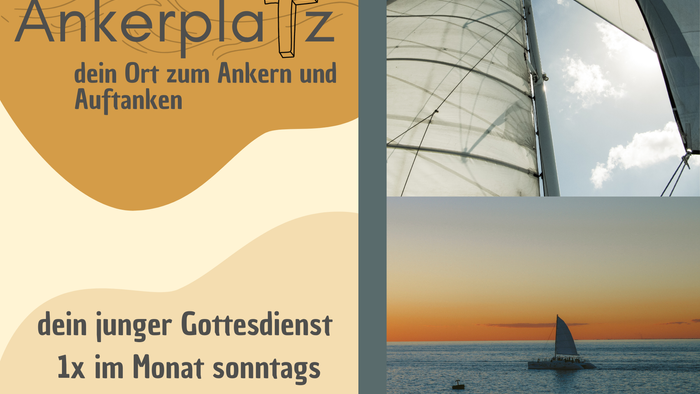 Ankerplatz-Gottesdienst, Segelboot bei Sonnenuntergang, Uhrzeit und Ort