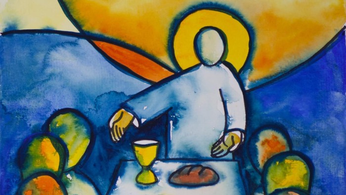 Ein Maler stellt das letzte Abendmahl dar