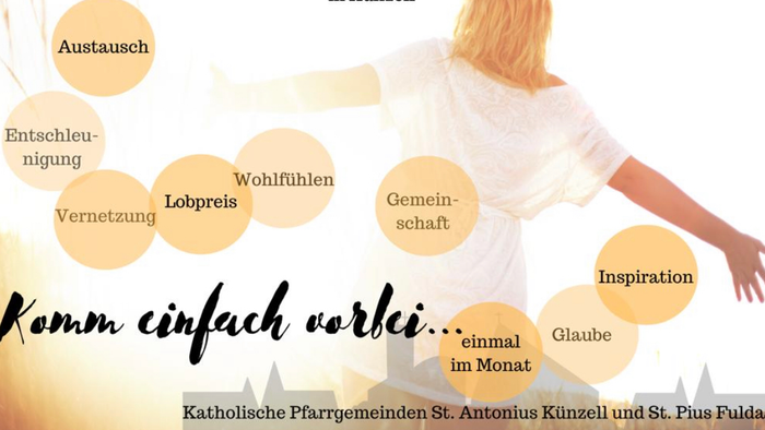 Frauen-Event am 2. März im Thomas-Morus-Haus, Kunzell, mit Themen wie Austausch, Entschleunigung, Vernetzung, Lobpreis, Weltühlen, Gemeinschaft, Inspiration, einmal im Monat, und Gläube