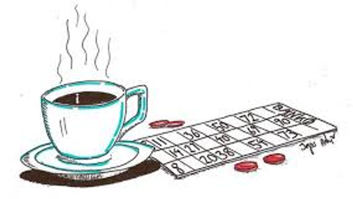 En tegning af en blå tekanke med damp og en skridtspil med røde og sorte felter.