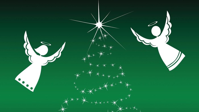 To angler med halovede omgivet af stjerner på en grøn baggrund