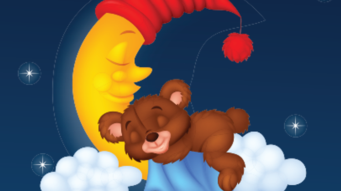 En sovende bjørn på en molnekloud i nattehimmel med stjerner