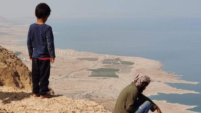 En dreng ser ned over Palæstinas landskab