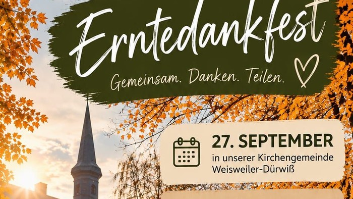 Einladung zum Erntedankfest: Gemeinschaft, Teilen und Dankbarkeit mit selbstgemachten Gerichten am 27. September.
