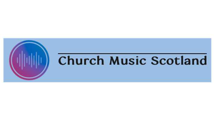 Logo for Church Music Scotland, featuring a musical note symbol and text.