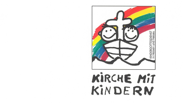 Buntes Gesicht mit Kirche mit Kindern