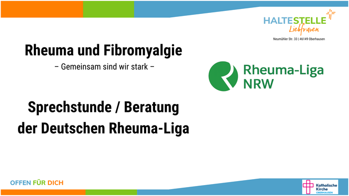 Informationsplakat zu einer Beratungsveranstaltung zu Rheuma und Fibromyalgie der Deutschen Rheuma-Liga in NRW.