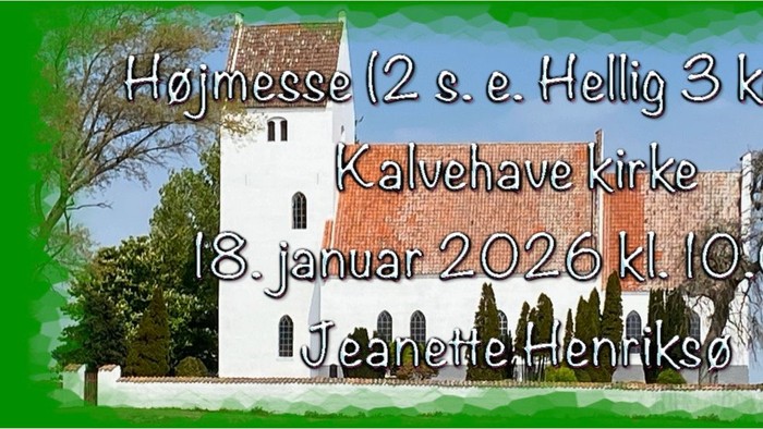 Invitationskort til gudstjeneste den 18. januar 2026 til ære for Helligtrekongersdag i Kalvehave Kirke.