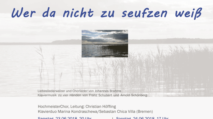 Einladung zu einem Konzert mit Klaviermusik von Johannes Brahms und Franz Schubert am 23.06.2018 und 24.06.2018