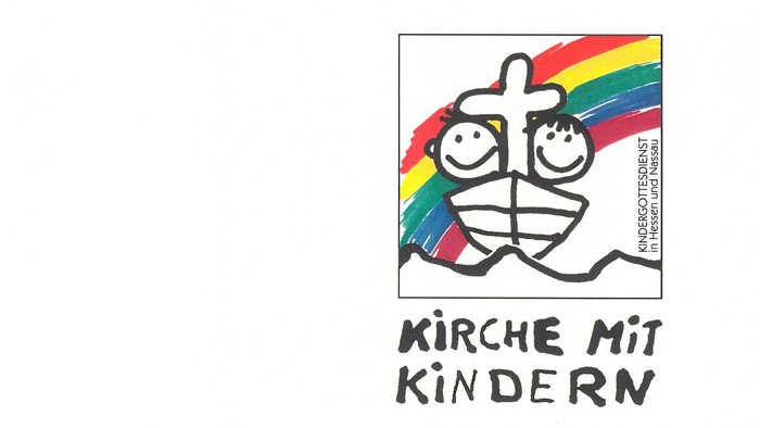 Buntes Gesicht mit Kirche mit Kindern