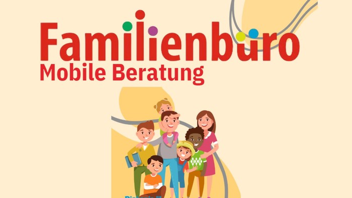 Das Bild zeigt eine Familie mit Kindern, wahrscheinlich als Darstellung eines Familienberatungsdienstes.