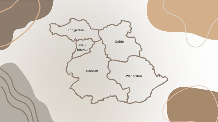 eine skizzierte Karte der Kirchengemeinden Ennigerloh, Neubeckum, Beckum, Oelde und Wadersloh