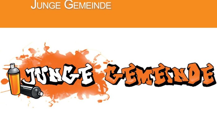 Oranger Schriftzug Junge Gemeinde in Spray-Optik, Computergenerierte Grafik