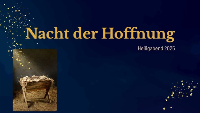 Weihnachtsmotiv mit einer Krippenszene und dem Text *„Nacht der Hoffnung“* für Heiligabend 2025.
