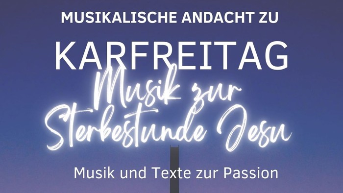 Plakat; zu sehen ist ein Kreuz vor einem Sonnenuntergang, Farbverlauf des Himmels von Blau nach Orange, rechts ist eine felsige Küstenlandschaft zu sehen