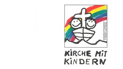 Buntes Gesicht mit Kirche mit Kindern