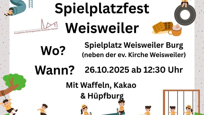 Spielplatzfest in Weisweiler mit Waffeln, Kakao und Hüpfburg am 26.10.2025 um 12:30 Uhr