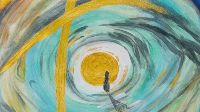 Bunte abstrakte Malerei mit dem Text *„Gott spricht: Siehe, ich mache alles neu!“*