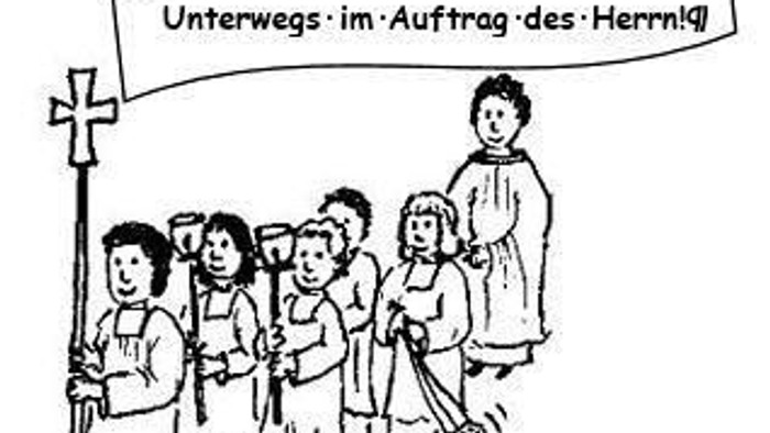 Kinder mit Lehrer unterwegs im Auftrag des Herrn