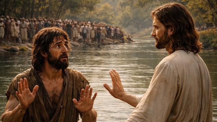 Jesus und Johannes bei der Taufe im Jordan