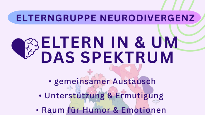 Plakat für ein Treffen der Neurodiversitätsgruppe mit Angaben zu Terminen, Uhrzeiten und Kontaktdaten