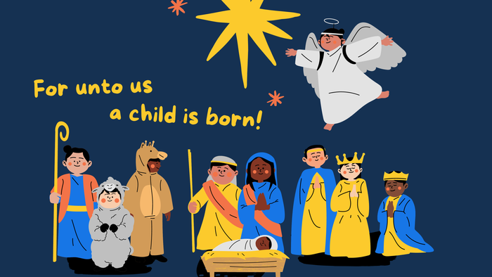 Poster for Christmas Eve Crib Services on 24th December at 3:30pm & 5:30pm, featuring nativity scene and children's activities