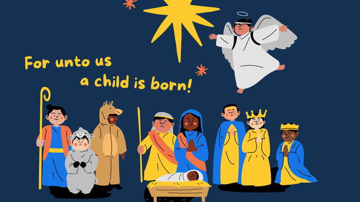 Poster for Christmas Eve Crib Services on 24th December at 3:30pm & 5:30pm, featuring nativity scene and children's activities