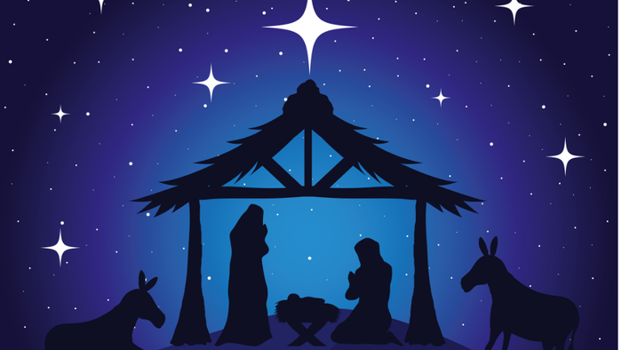 Silhouette of nativity scene with starry night background