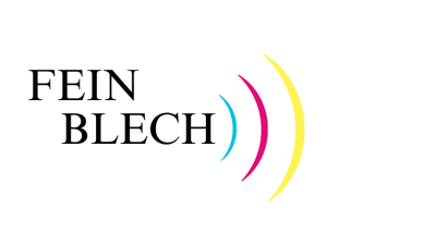 Das Bild zeigt das Logo von Feinblech mit farbigen Wellen.