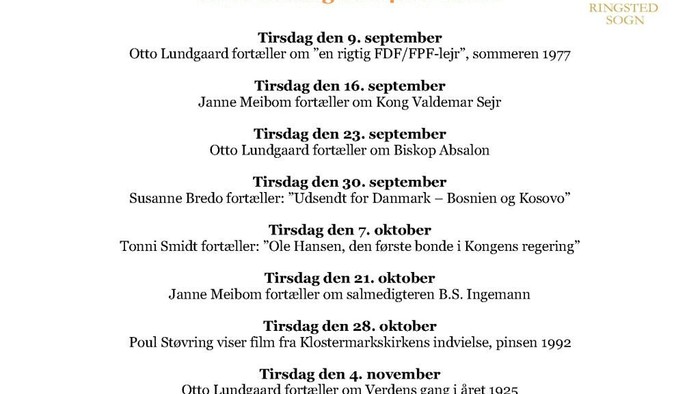 Plakater til lokale arrangementer og foredrag i september og oktober