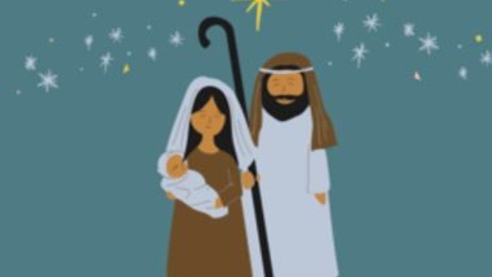 Ein Mann und eine Frau mit Baby bei einem Sternenhimmel