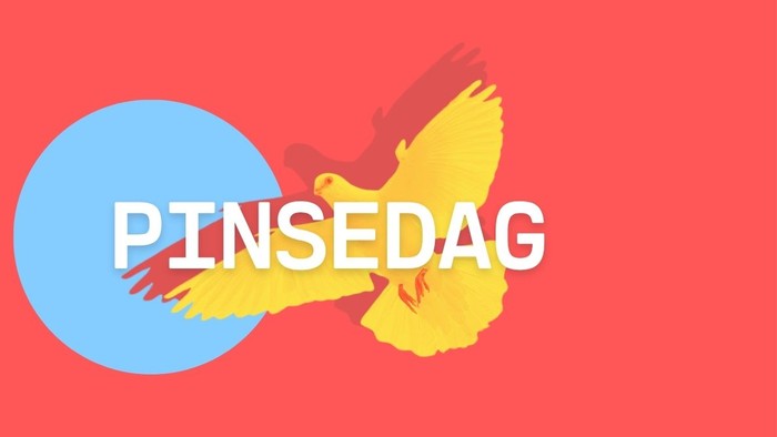 Farverigt grafik med en gul fugl og en blå cirkel med ordet 