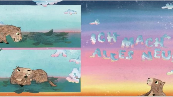 Murmeltier sucht, liegt und schaut auf die Wolken, die den Satz 