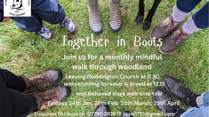 Poster for group walks through woodland, leaving from Doddingston Church.