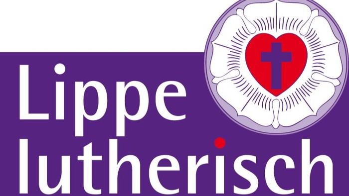 Das Logo der Lippe-Lutherisch mit einem roten Herzen und Kreuz.